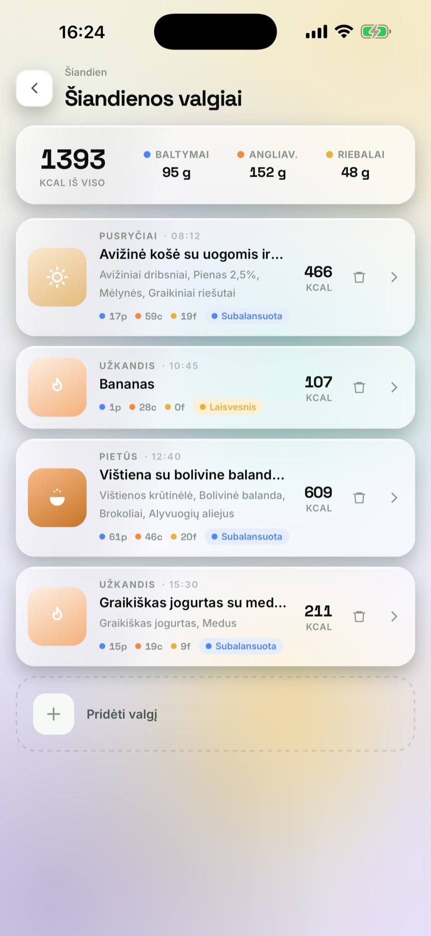 Valgių registravimas Maistiqo programėlėje